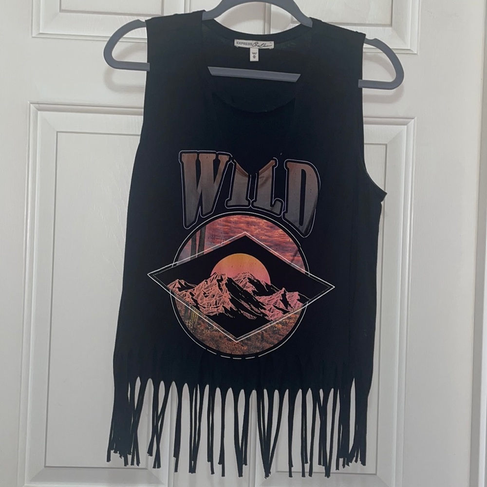 Express cropped tank top with graphic and fringe detail - size medium- like new!